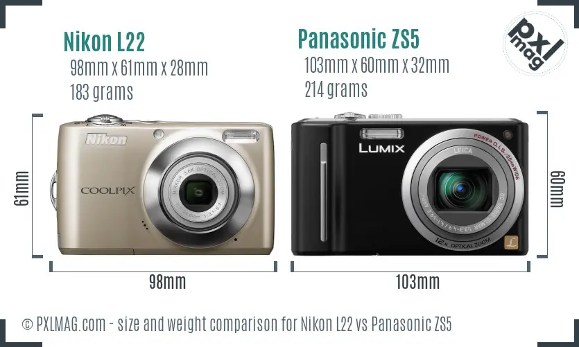 Nikon L22 vs Panasonic ZS5 size comparison