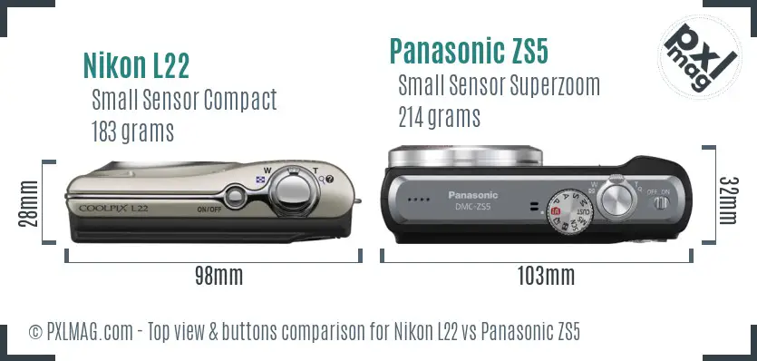 Nikon L22 vs Panasonic ZS5 top view buttons comparison