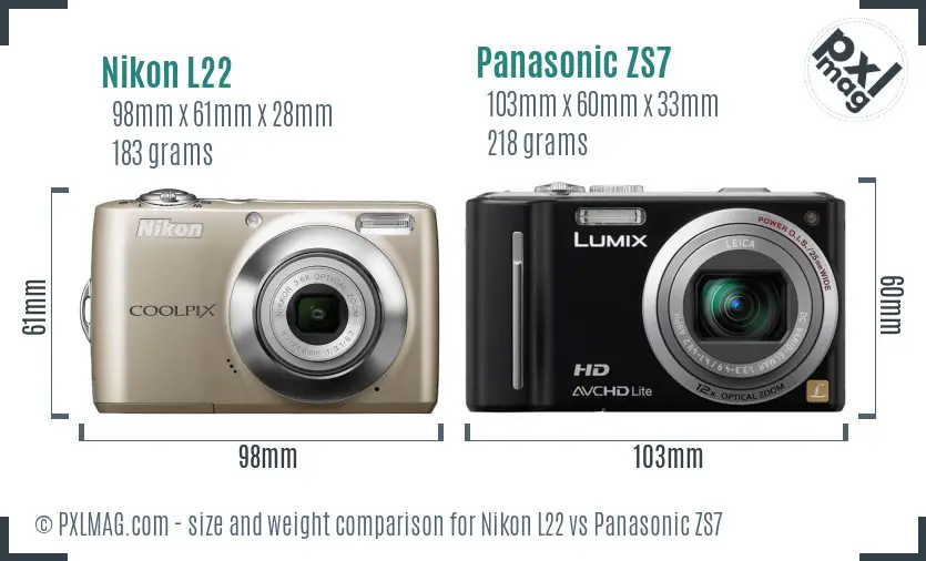 Nikon L22 vs Panasonic ZS7 size comparison