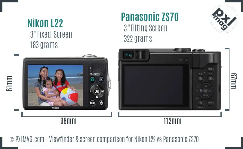 Nikon L22 vs Panasonic ZS70 Screen and Viewfinder comparison