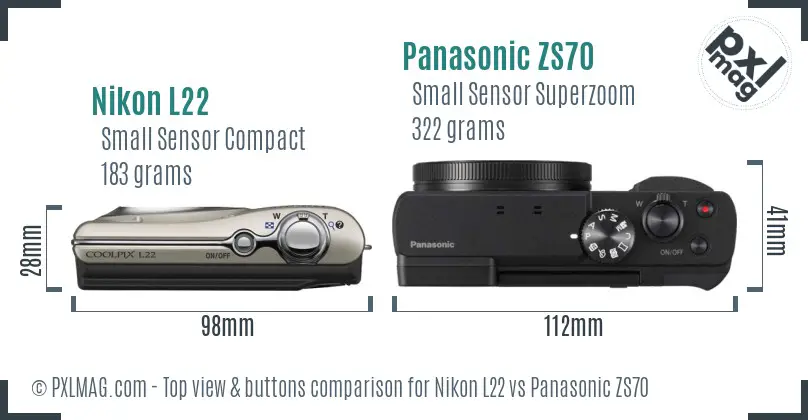 Nikon L22 vs Panasonic ZS70 top view buttons comparison