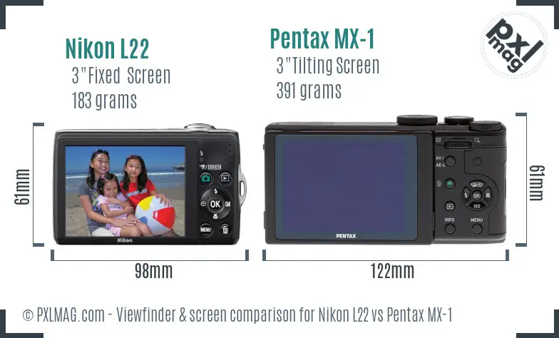 Nikon L22 vs Pentax MX-1 Screen and Viewfinder comparison