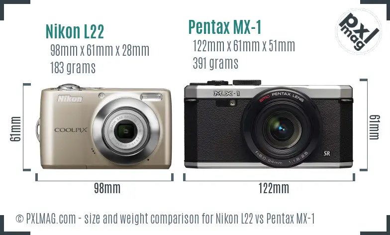 Nikon L22 vs Pentax MX-1 size comparison