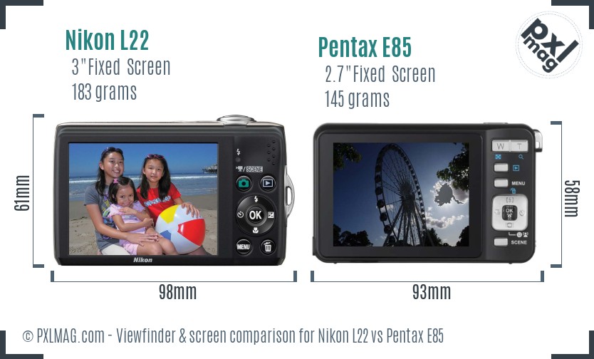 Nikon L22 vs Pentax E85 Screen and Viewfinder comparison