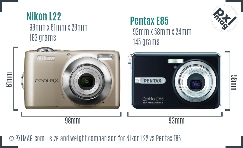 Nikon L22 vs Pentax E85 size comparison
