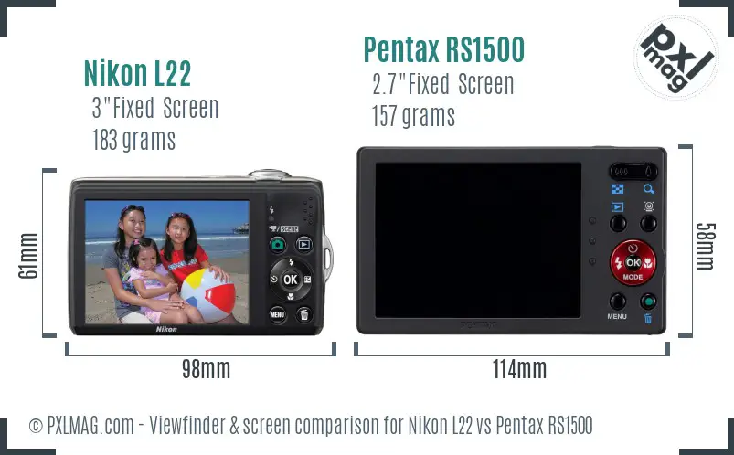 Nikon L22 vs Pentax RS1500 Screen and Viewfinder comparison Nikon L22 vs Pentax RS1500 Screen and Viewfinder comparison