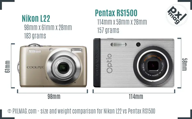 Nikon L22 vs Pentax RS1500 size comparison Nikon L22 vs Pentax RS1500 size comparison