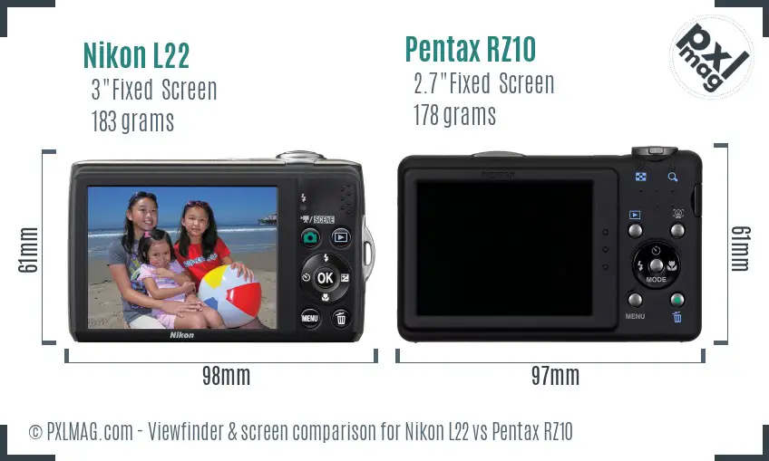 Nikon L22 vs Pentax RZ10 Screen and Viewfinder comparison