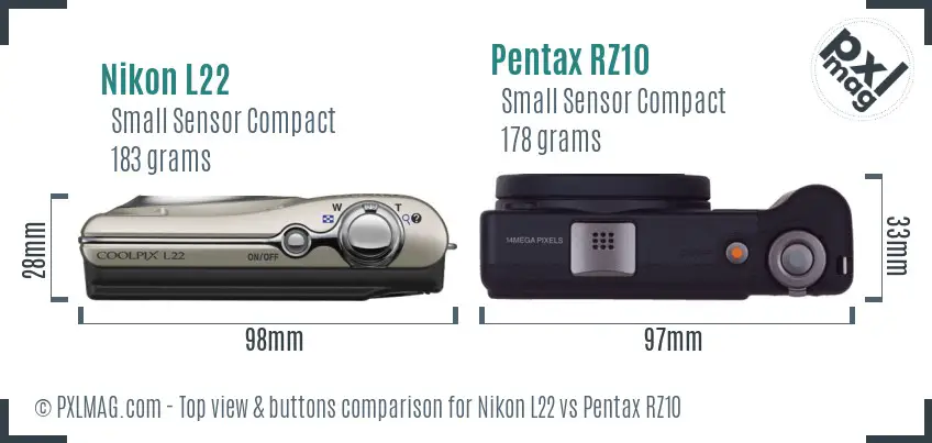 Nikon L22 vs Pentax RZ10 top view buttons comparison