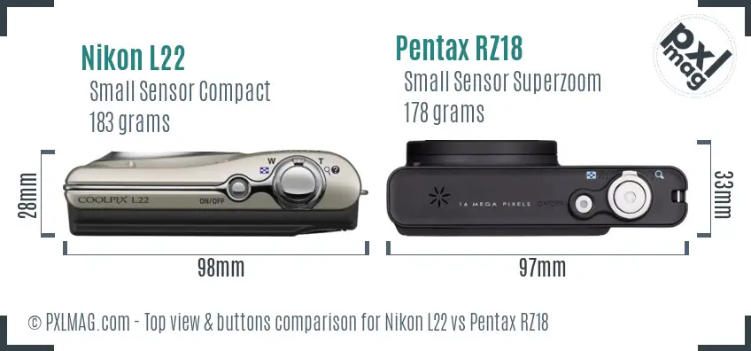 Nikon L22 vs Pentax RZ18 top view buttons comparison