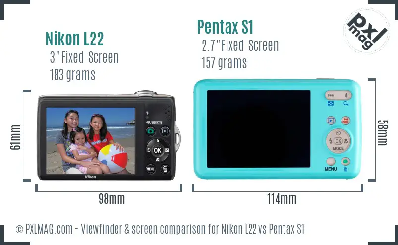 Nikon L22 vs Pentax S1 Screen and Viewfinder comparison Nikon L22 vs Pentax S1 Screen and Viewfinder comparison