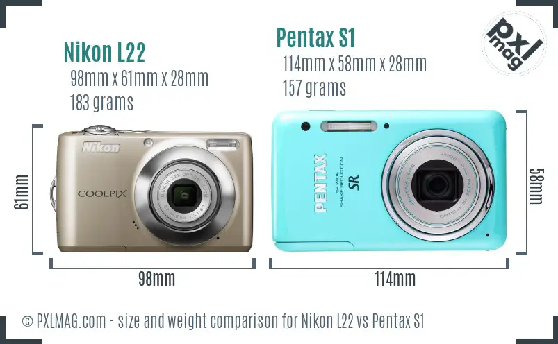 Nikon L22 vs Pentax S1 size comparison Nikon L22 vs Pentax S1 size comparison