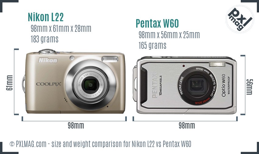 Nikon L22 vs Pentax W60 size comparison Nikon L22 vs Pentax W60 size comparison
