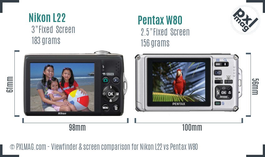 Nikon L22 vs Pentax W80 Screen and Viewfinder comparison
