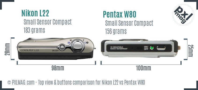 Nikon L22 vs Pentax W80 top view buttons comparison