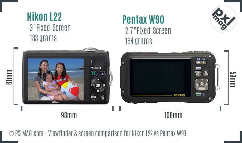 Nikon L22 vs Pentax W90 Screen and Viewfinder comparison Nikon L22 vs Pentax W90 Screen and Viewfinder comparison
