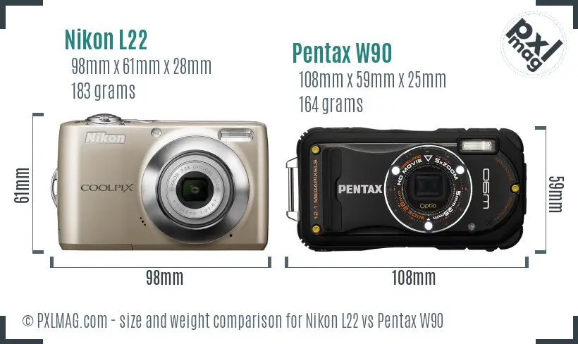 Nikon L22 vs Pentax W90 size comparison Nikon L22 vs Pentax W90 size comparison