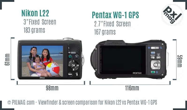 Nikon L22 vs Pentax WG-1 GPS Screen and Viewfinder comparison