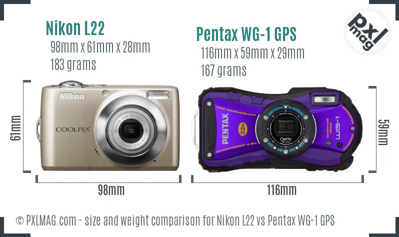 Nikon L22 vs Pentax WG-1 GPS size comparison