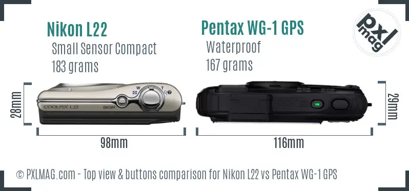 Nikon L22 vs Pentax WG-1 GPS top view buttons comparison