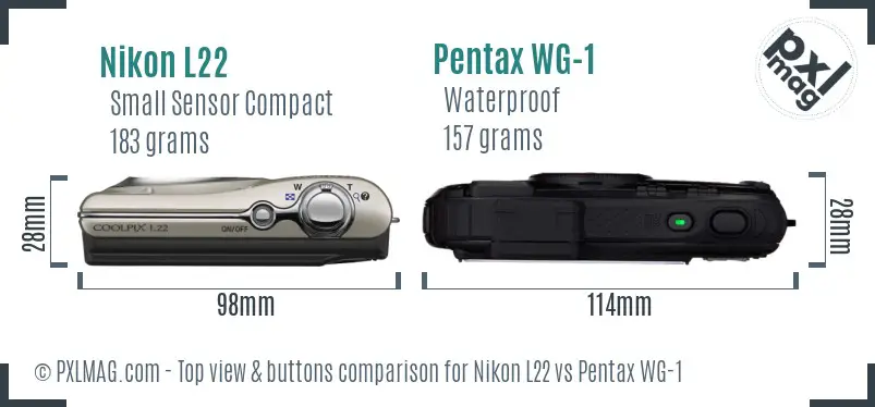 Nikon L22 vs Pentax WG-1 top view buttons comparison Nikon L22 vs Pentax WG-1 top view buttons comparison