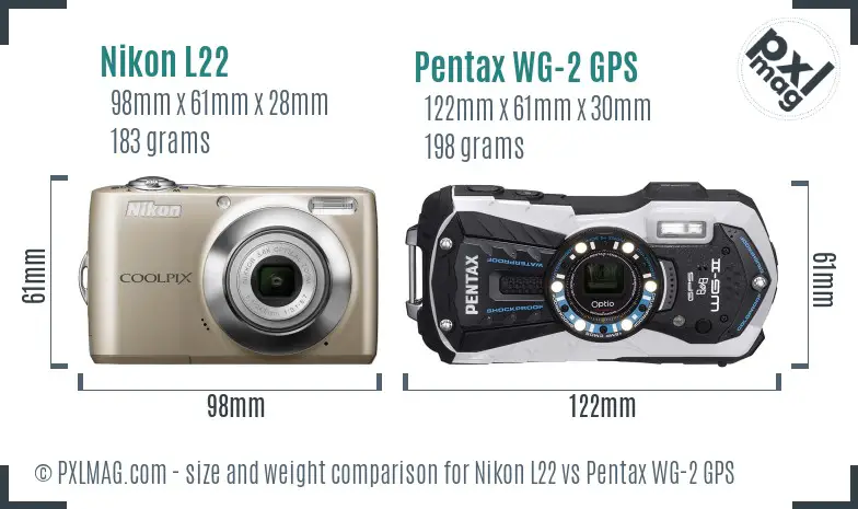 Nikon L22 vs Pentax WG-2 GPS size comparison Nikon L22 vs Pentax WG-2 GPS size comparison