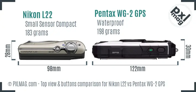 Nikon L22 vs Pentax WG-2 GPS top view buttons comparison Nikon L22 vs Pentax WG-2 GPS top view buttons comparison