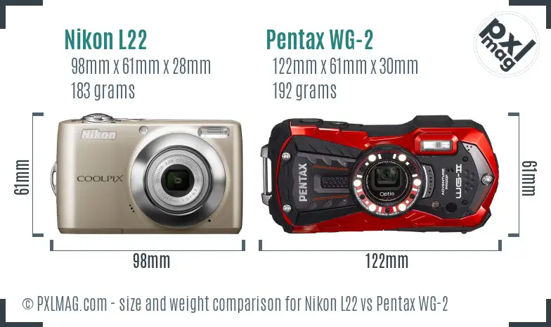 Nikon L22 vs Pentax WG-2 size comparison