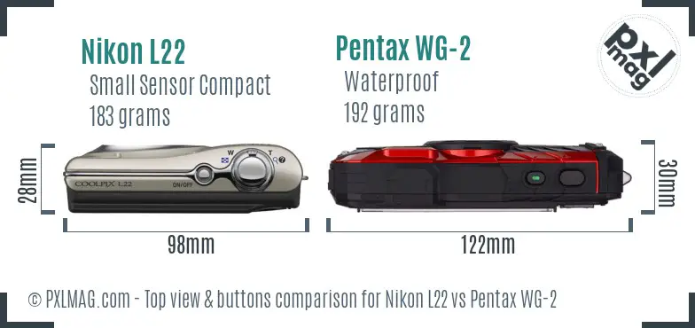 Nikon L22 vs Pentax WG-2 top view buttons comparison