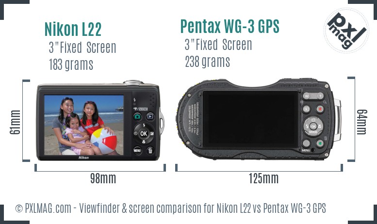 Nikon L22 vs Pentax WG-3 GPS Screen and Viewfinder comparison