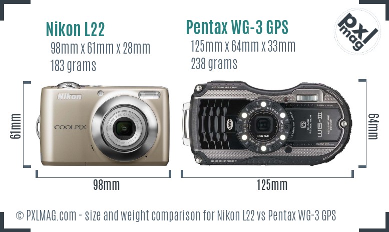 Nikon L22 vs Pentax WG-3 GPS size comparison