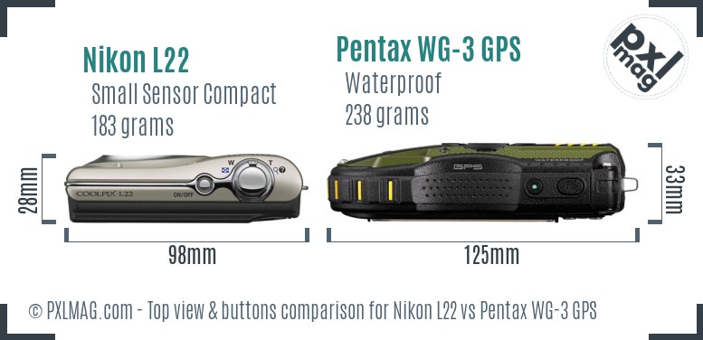 Nikon L22 vs Pentax WG-3 GPS top view buttons comparison