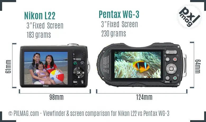Nikon L22 vs Pentax WG-3 Screen and Viewfinder comparison