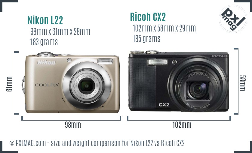 Nikon L22 vs Ricoh CX2 size comparison Nikon L22 vs Ricoh CX2 size comparison