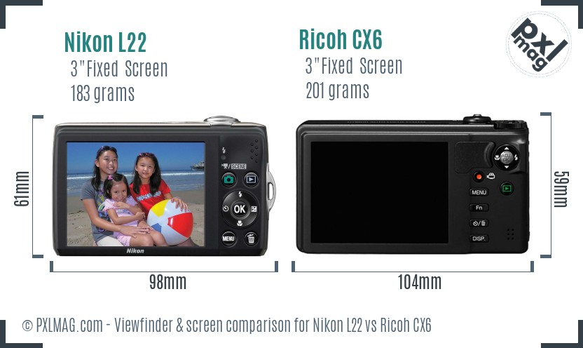 Nikon L22 vs Ricoh CX6 Screen and Viewfinder comparison