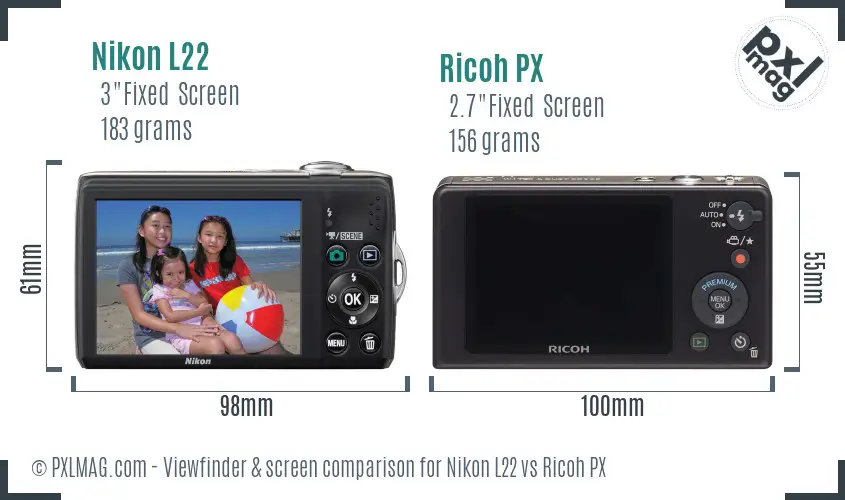 Nikon L22 vs Ricoh PX Screen and Viewfinder comparison