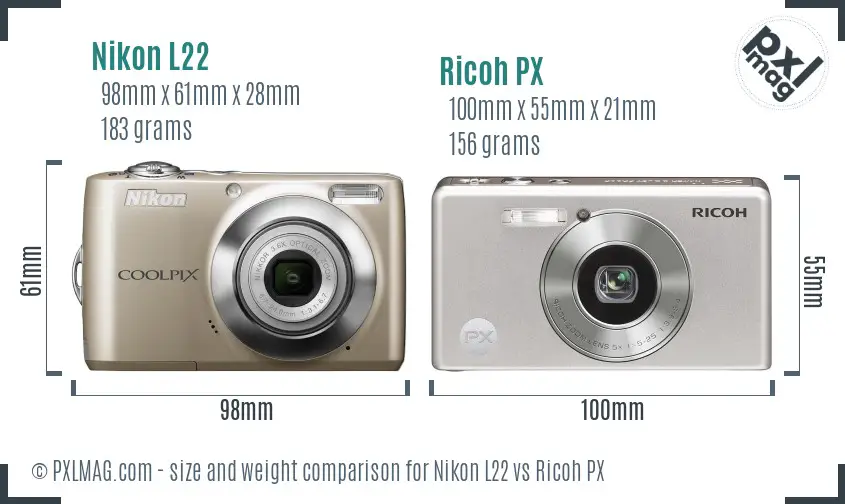 Nikon L22 vs Ricoh PX size comparison
