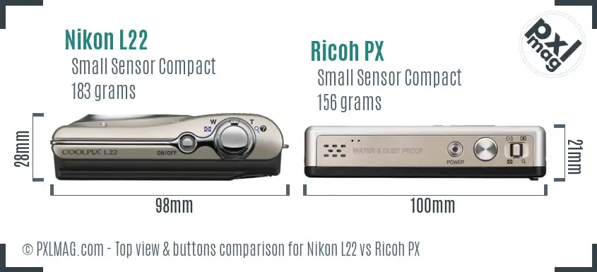 Nikon L22 vs Ricoh PX top view buttons comparison