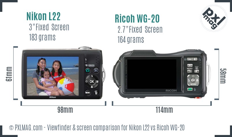 Nikon L22 vs Ricoh WG-20 Screen and Viewfinder comparison