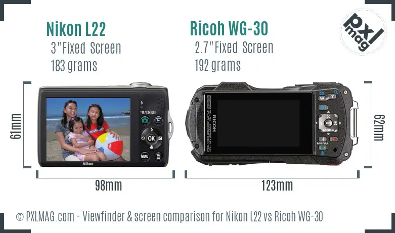 Nikon L22 vs Ricoh WG-30 Screen and Viewfinder comparison