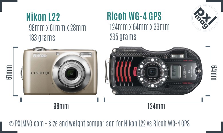 Nikon L22 vs Ricoh WG-4 GPS size comparison