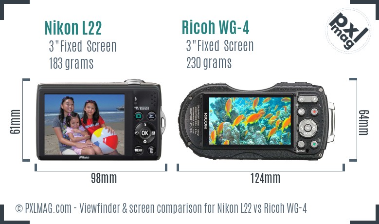 Nikon L22 vs Ricoh WG-4 Screen and Viewfinder comparison