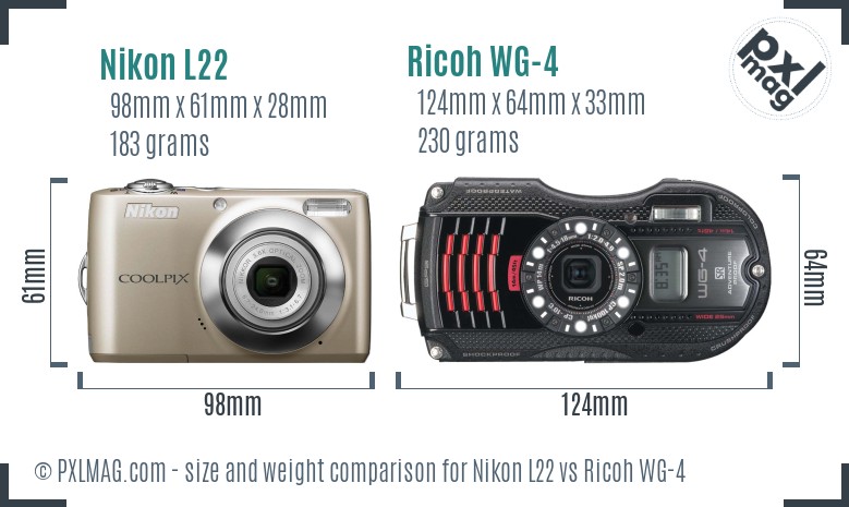 Nikon L22 vs Ricoh WG-4 size comparison Nikon L22 vs Ricoh WG-4 size comparison