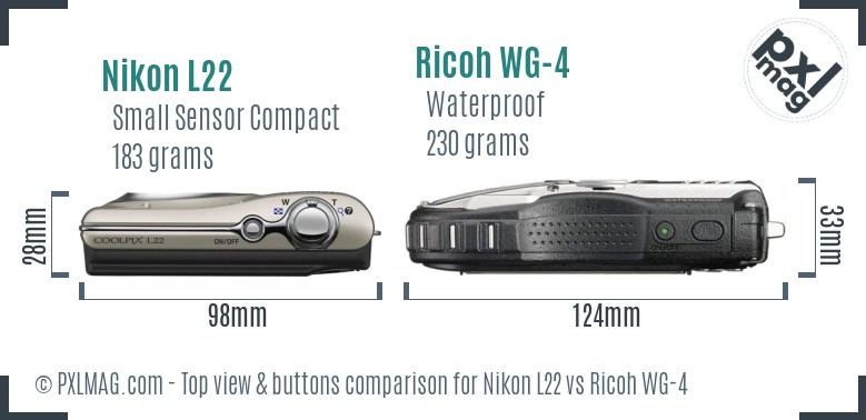 Nikon L22 vs Ricoh WG-4 top view buttons comparison