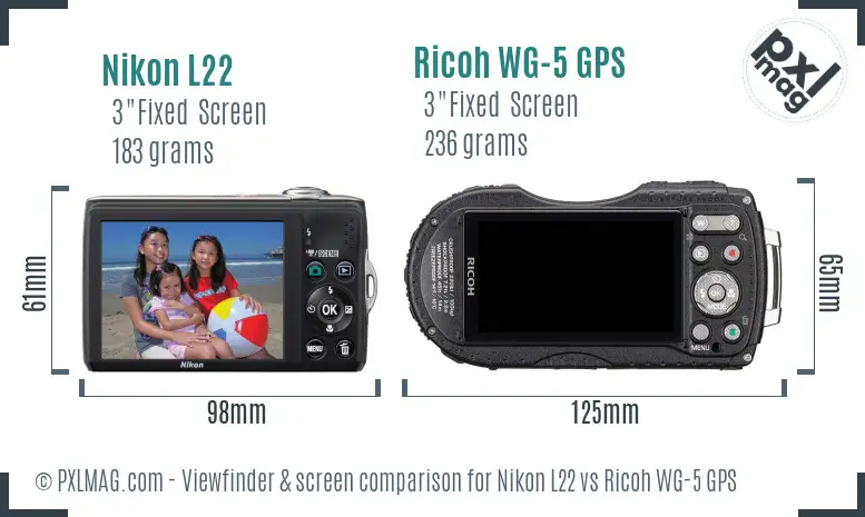 Nikon L22 vs Ricoh WG-5 GPS Screen and Viewfinder comparison