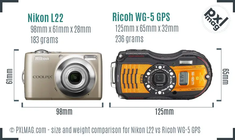 Nikon L22 vs Ricoh WG-5 GPS size comparison
