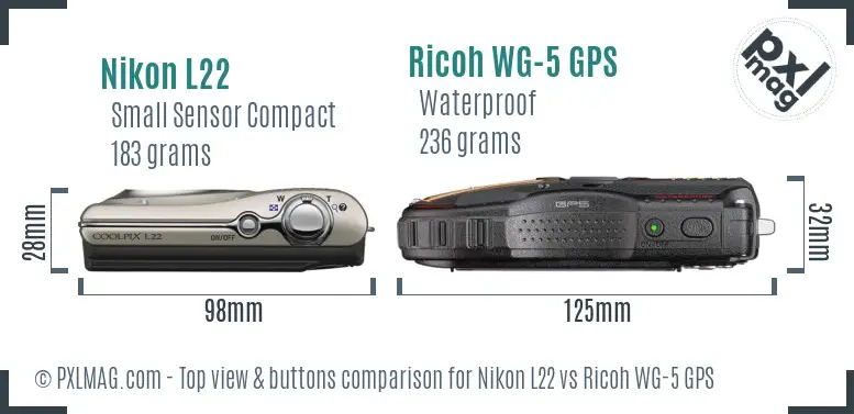 Nikon L22 vs Ricoh WG-5 GPS top view buttons comparison