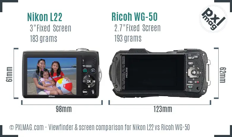Nikon L22 vs Ricoh WG-50 Screen and Viewfinder comparison