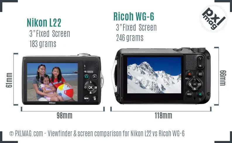 Nikon L22 vs Ricoh WG-6 Screen and Viewfinder comparison