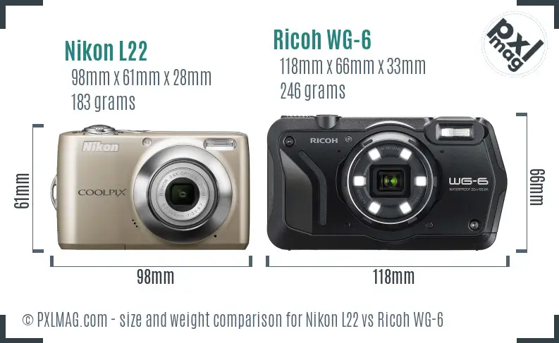 Nikon L22 vs Ricoh WG-6 size comparison